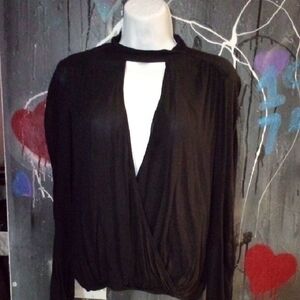 Express Black Women's Blouse with Keyhole Neckline